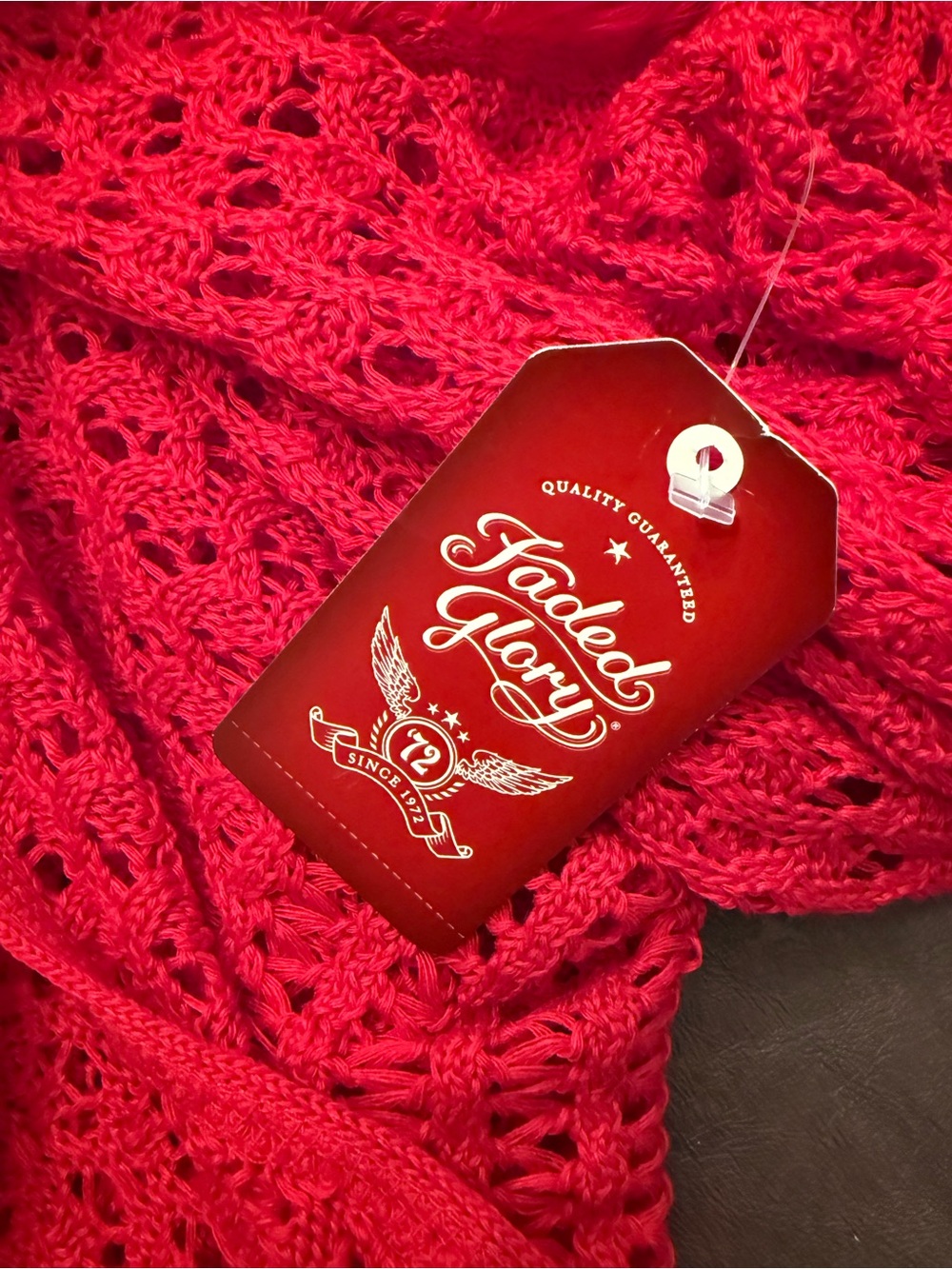Faded Glory Red Open-Front Crochet Fringe Cardigan NWT - Picture 5 of 5